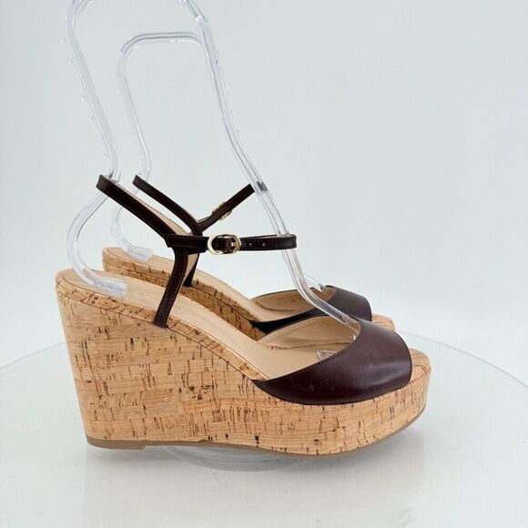 Stuart Weitzman Palmina Womens 8.5B Leather Platform Wedge Heel Sandals Brown - Picture 3 of 16